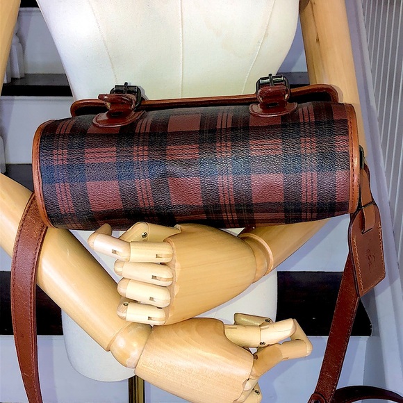 RALPH LAUREN Brown Red Tartan Plaid Crossbody Messenger Saddle Shoulder Bag - Picture 4 of 17